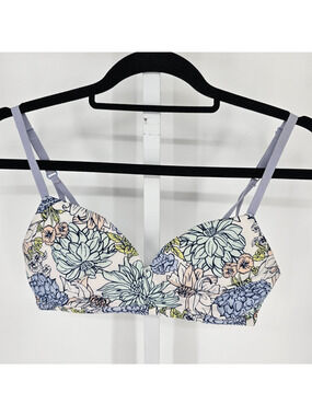 Kindly Yours Womens Sz 32D Lightly Padded Classic T Shirt Bra Pastel Floral